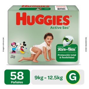 Huggies Active Sec Pañales para Bebés Talla G - Bolsa 58 und