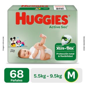 Huggies Active Sec Pañales para Bebés Talla M - Bolsa 68 und