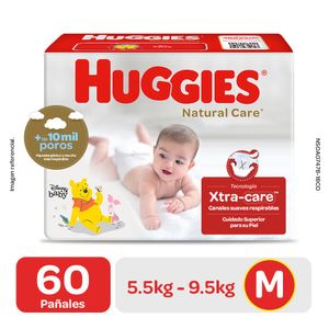 Huggies Natural Care Pañales para Bebé Talla M - Bolsa 60 und