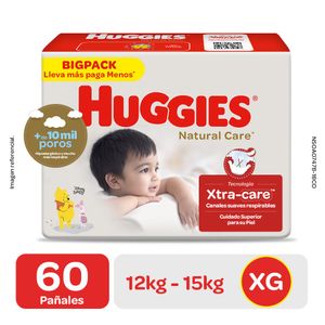 Huggies Natural Care Pañales para Bebé Talla XG - Bolsa 60 und