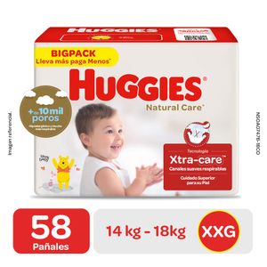 Huggies Natural Care Pañales para Bebé Talla XXG - Bolsa 58 und