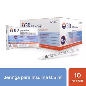 BD Ultra Fine Jeringa para Insulina (0.5 ml x 6 mm) - Bolsa 10 und