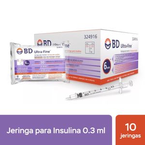 BD Ultra Fine Jeringa para Insulina (0.3 ml x 6 mm) - Bolsa 10 und