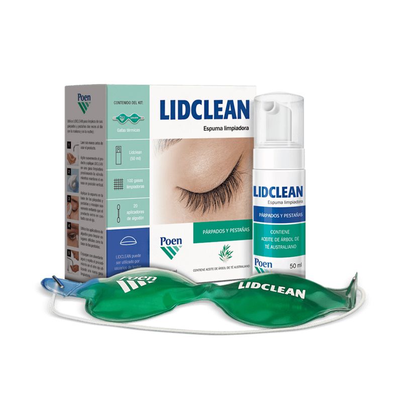 Lidclean-Espuma-Limpiadora-de-Parpados-y-Pestañas-50-ml---Gafas---100-Gasas---20-Aplicadores---Caja-1-kit