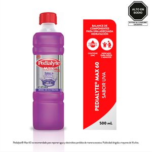 Pedialyte Max 60 mEq Sabor Uva - Frasco 500 ml