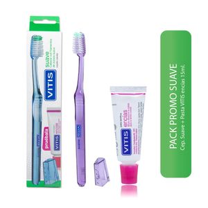 Vitis Encías Set Crema Dental 15 ml + Cepillo Dental Color Aleatorio - Pack 2 und