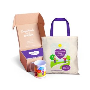 Asociación MI&H Box Pack Bolsa de Tela + Taza - Caja 1 kit