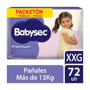 Babysec Premium Pañales para Bebé Talla XXG - Bolsa 72 und