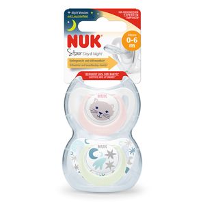 NUK Star Day & Night 0 a 6 Meses Chupón Modelo Niña - Blíster 2 und