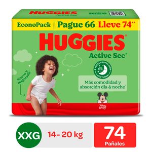 Huggies Active Sec Pañales para Bebé Talla XXG Bigpack - Bolsa 74 und