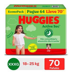 Huggies Active Sec Pañales para Bebé Talla XXXG Bigpack - Bolsa 70 und