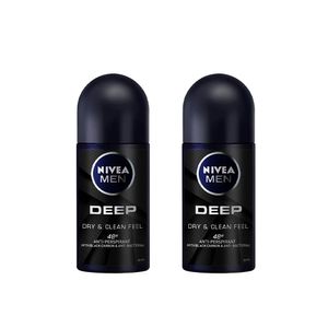 Pack x 2 Nivea Men Deep Dry & Clean Feel 48H Roll On 50 ml c/u