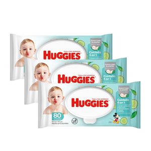 3 x 2 Huggies Cuidados 4 en 1 Toallitas Húmedas 80 und c/u