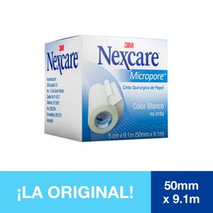 3M Nexcare Micropore Cinta Quirúrgica de Papel Color Blanco (5 cm x 9.1 m) - Caja 1 und