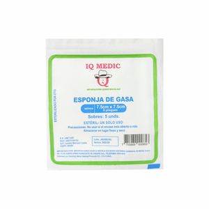 IQ Medic Esponja de Gasa Estéril (7.5 x 7.5 cm) - Sobre 5 und