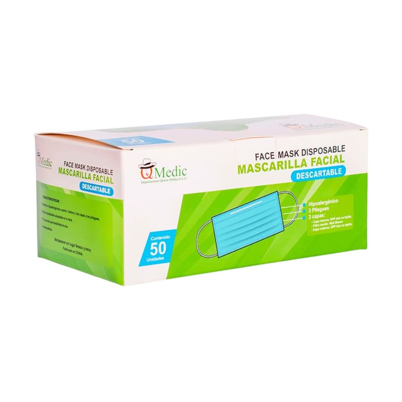 IQ-Medic-Mascarilla-3-Pliegues-Color-Celeste---Caja-50-und