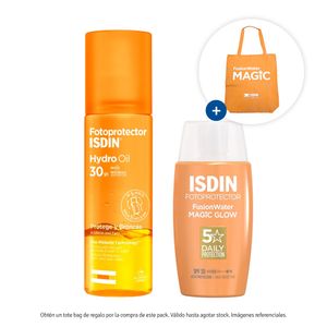 Pack Isdin Fotoprotector Hydro Oil Spray 200 ml + Fusion Water Magic Glow 50 ml