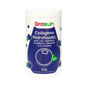 Qrasun Colágeno Hidrolizado en Polvo Sabor Arándano - Pote 650 g