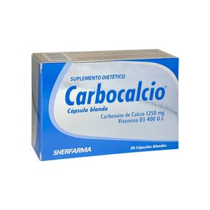 Carbocalcio 1250 mg + 400 UI Cápsulas Blandas - Caja 30 und