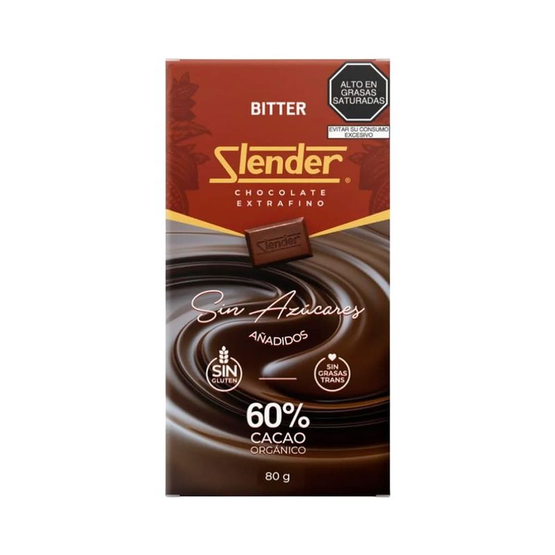 Slender-Chocolate-Bitter-sin-Azucar-60--Cacao---Tableta-50-g