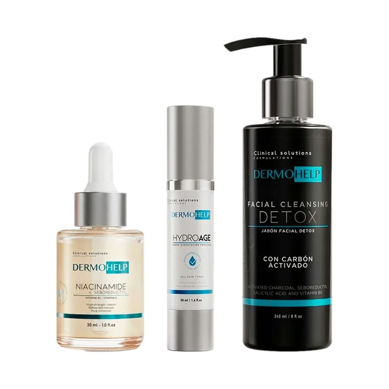 Pack Dermohelp Serum Niacinamida 30 ml + Crema Hidratante 50 ml + Jabón Detox 240 ml